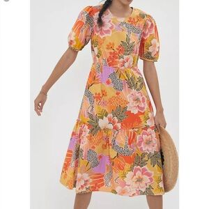 knee length dresses for ladies Pink Botanical Beauty Shoulder Bow Midi Dress – PORTES OF GREECE main image 1